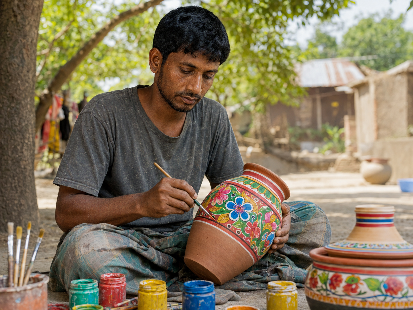 Jalal finishing a piece